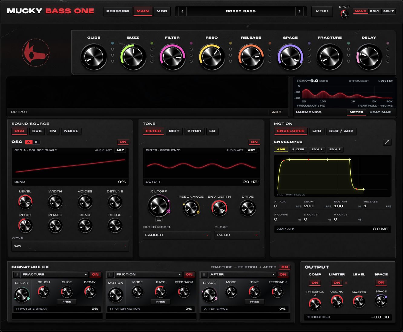 Bass One Main sound design interface